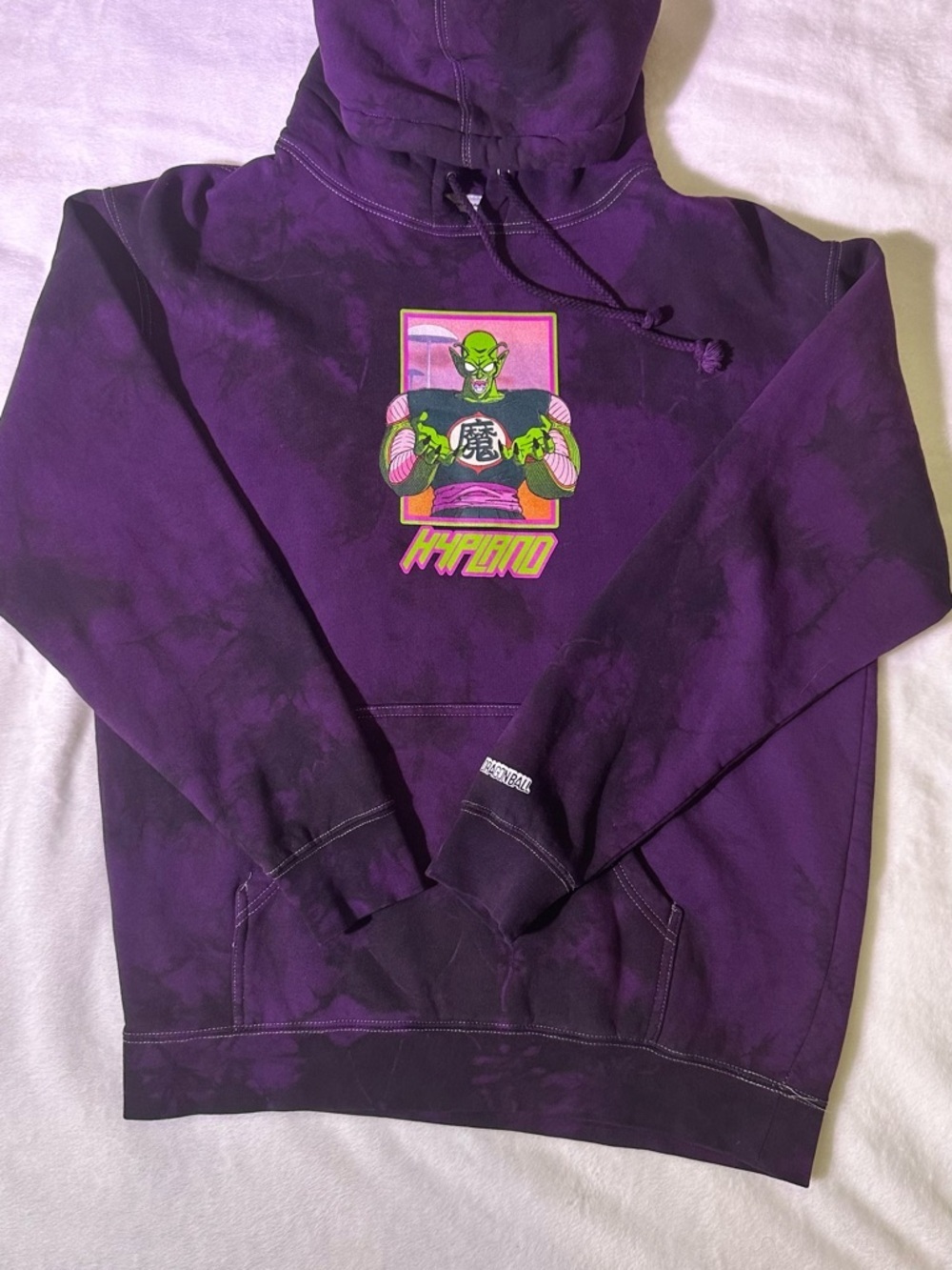 Purple Graphic Crewneck Hoodie with Neon Alien Motif